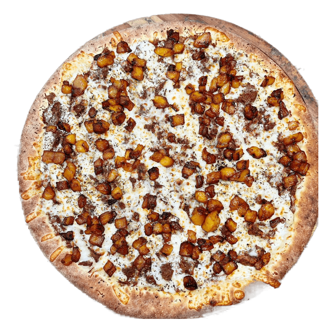 Pizza grande da D'Lucas vista de cima, recém-saída do forno