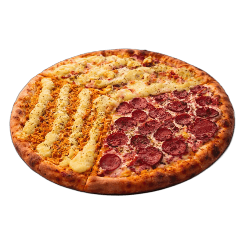 Pizza meia a meia de calabresa e frango